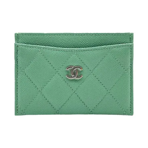 CHANEL 23P SS Икорный Корова Кожа Держатель для Карт Женский Зеленый