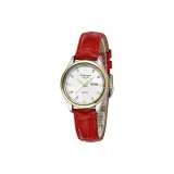 Золотой белый циферблат с красным кожаным ремешком
