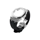 Серебряный стальной корпус + черный ремешок + серебряная застежка-бабочка + инструмент