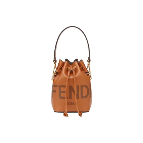 FENDI Корова Кожа Ведрообразная Сумка Сумка через плечо Мини Сумка Женская Коричневая