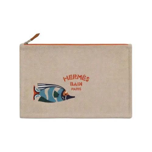 HERMES Traffic Jam Холст Клатч Женский Бежевый Желтый