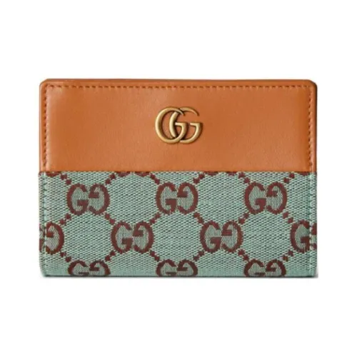 GUCCI Canvas с кожаными вставками кошелек для монет женский светло-синий и коричневый