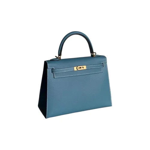 HERMES Kelly Epsom Телячья кожа Сумка Kelly Сумка через плечо Сумка Женская D2 Новый Джинсовый синий
