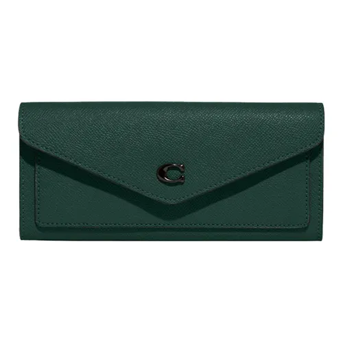 COACH Wyn Крестовая текстура Кожа Монетница Кошелек Женский Темно-зеленый