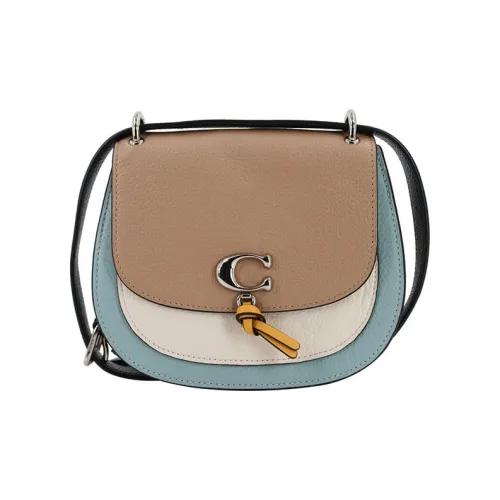 COACH Remi Кожа Седло Сумка Сумка через плечо Сумка на плечо Женская Хаки и Белый Небесно-синий