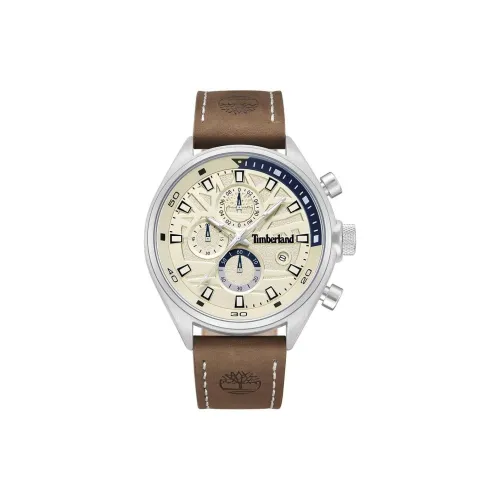 Timberland Наручные часы Кварцевый механизм Кожаный ремешок 46 мм Бежевый циферблат Часы Мужские часы