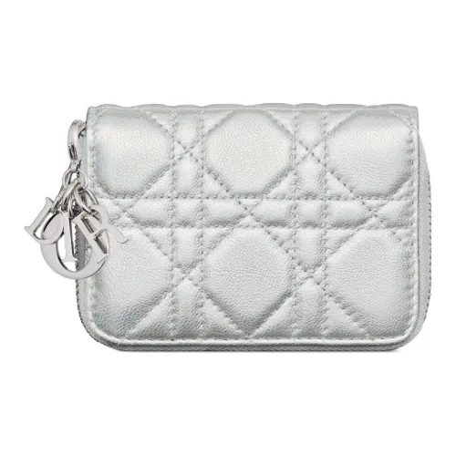 DIOR Lady Dior Sheepskin Coin Wallet Small Women's Fluorescent Silver DIOR Lady Dior Овчина Coin Кошелек Маленький Женский Флуоресцентный Серебряный
