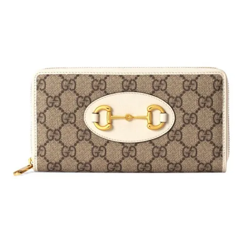 GUCCI Horsebit 1955 Холст с кожей Кошелек Женские Эбеновый Белый