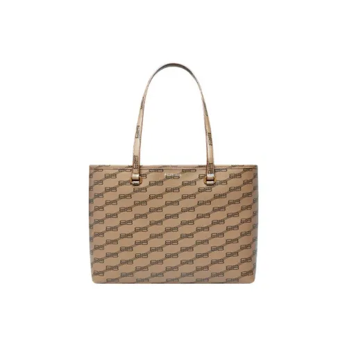 Balenciaga Покрытый холст с материалами Tote Сумка Сумка для покупок Сумка на плечо Женская Бежевая