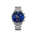 Стальной корпус, стальной ремешок, синий циферблат