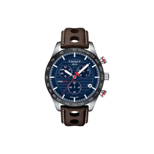 TISSOT Quartz Механизм Мужские часы Циферблат 42 мм Синий Нержавеющая сталь Корпус Кожаный ремешок T100,417.16,041.00