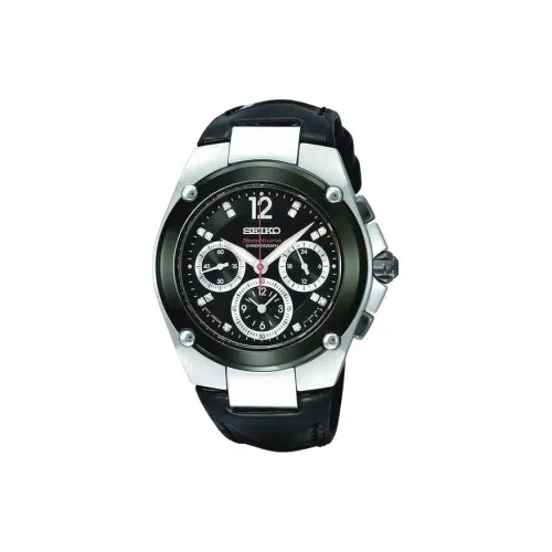 SEIKO Кварцевый механизм натуральная кожа ремешок часы 40 мм женские черный циферблат