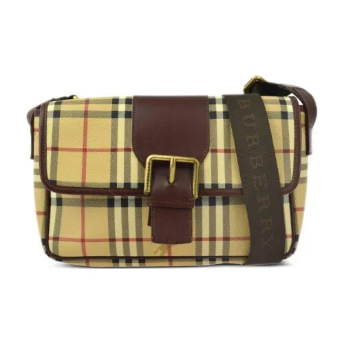 Burberry House Холст и Кожа Сумка через плечо Сумка на плечо Унисекс Бежевый и Коричневый