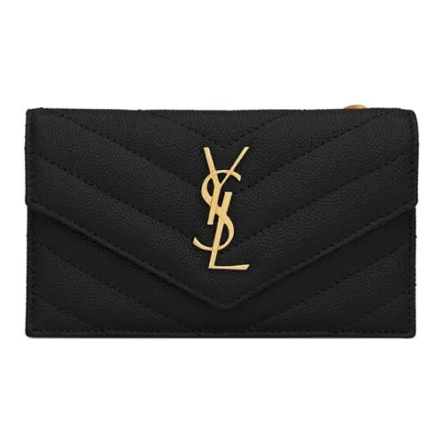 SAINT LAURENT Монограмма Коровья кожа Мелочь Кошелек Держатель для карт Женский Черный