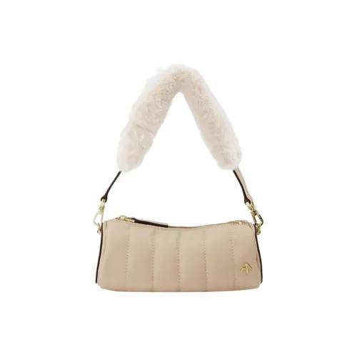 Manu Atelier Цилиндр Коровья кожа Цилиндрическая сумка Сумка через плечо Женская Бежевая