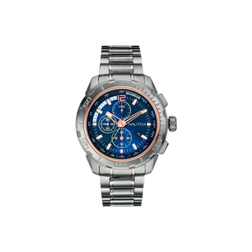 NAUTICA Наручные часы Кварцевый механизм Стальной ремешок 45 мм Синий циферблат Мужские часы NAI24500G