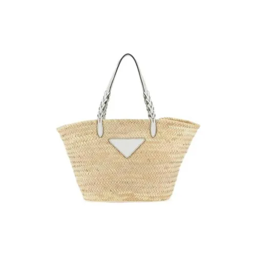 PRADA Raffia Tote Bag Shopping Bag Handbag Shoulder Bag Women's Beige