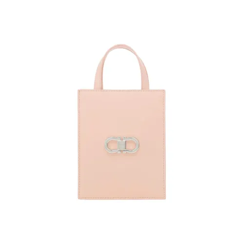 FERRAGAMO GANCINI Palm Телячья кожа Сумка-тоут Сумка для покупок Мини Сумка Женская Розовая и Ярко-белая