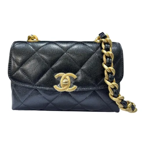 CHANEL Classic Flap CF Личи Коровья кожа Сумка через плечо Женская Черная