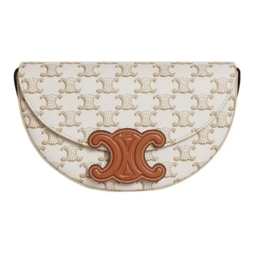 CELINE BesaceTriomphe Холст Панел Телячья Кожа Комбинированный Седло Сумка Курьерская Сумка Сумка через плечо Сумка на плечо Женская Белая