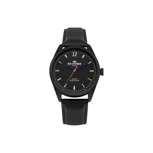 BEN SHERMAN Наручные часы Кварцевый механизм Кожаный ремешок 42 мм Черный циферблат Мужские часы WB019BB