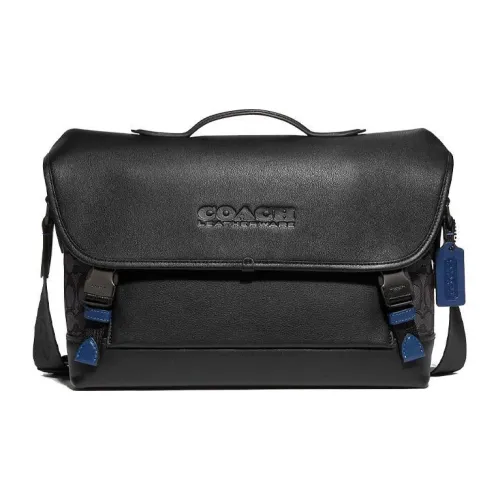 COACH League Холст и Кожа Сумка через плечо Сумка на плечо Большая Мужская Черная