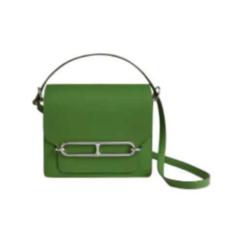 HERMES Roulis Swift Телячья кожа Свиной нос Сумка Сумка Сумка через плечо Сумка через плечо Мини Женские Шелк Сине-зеленый