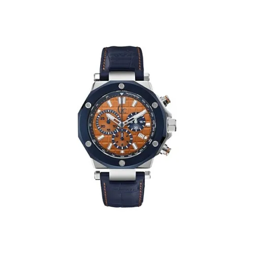 GUESS Наручные часы Кварцевый механизм Кожаный ремешок 45 мм Апельсин Циферблат часов Мужские часы