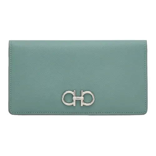 Ferragamo Gancini Hammered Телячья кожа Кошелек Большой Женские Озерно-голубой