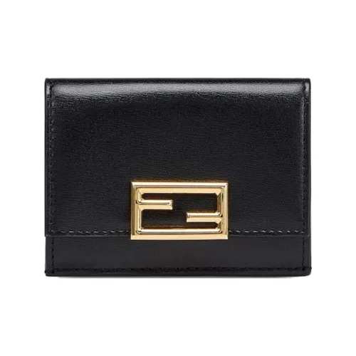FENDI Телячья кожа Укороченный тройной складной кошелек Женский Черный