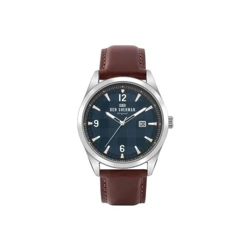 BEN SHERMAN Наручные часы Кварцевый механизм Кожаный ремешок 42 мм Синий циферблат Мужские часы WB040 T