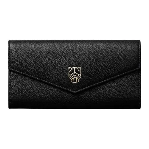 Cartier Кожаные Аксессуары Panthère De Cartier, Футляр Для Кредитных Карт Телячья Кожа Черного Цвета, Позолоченная Отделка И Отделка Из Черной Эмали