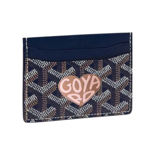 GOYARD Saint Sulpice Холст Телячья кожа Держатель для карт Держатель для карт Унисекс Морской синий и Серый Розовый Маленькое сердце