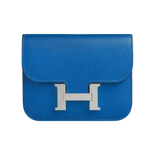 HERMES Constance Slim Evercolor Телячья кожа Кошелек Картхолдер Бананка Женские I7 BLEU Zellige Мозаика Синий
