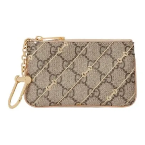 GUCCI Canvas Key Pouch Женские Бежевый и Эбеновый