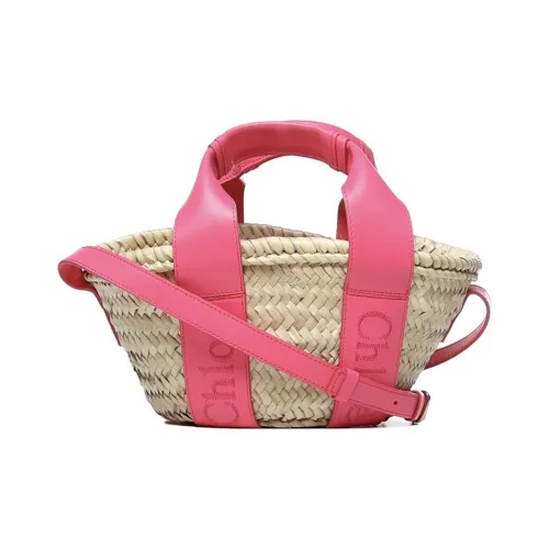 Chloe Ручная Вязаная Рафия с Гладкой Телячьей Кожей Корзина Сумка Сумка через плечо Сумка Маленькая Женская Розовая