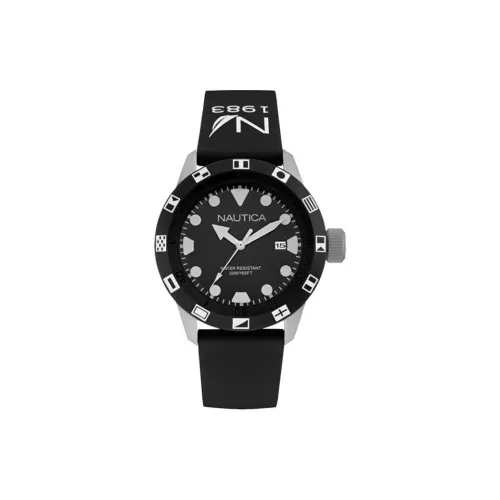 NAUTICA Наручные часы Кварцевый механизм Резиновый ремешок 44 мм Черный циферблат Мужские часы NAI09509G