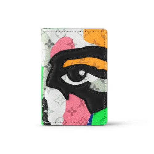 LOUIS VUITTON Покрытый холст с коровья кожа кошелек мужской белый многоцветный