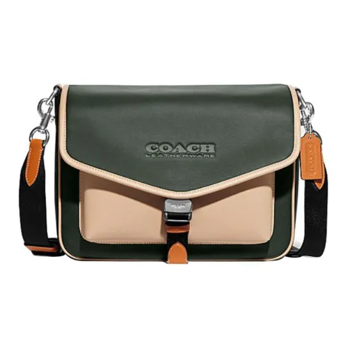 COACH Charter Коровья кожа Конверт Сумка через плечо Большая Женская Зеленая и Бежевая