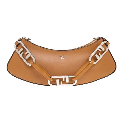 FENDI O'Lock Swing Корова Кожа Ручная Сумка Сумка через плечо Женская Коричневая