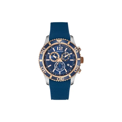 NAUTICA Наручные часы Кварцевый механизм Резиновый ремешок 43 мм Синий циферблат Мужские часы