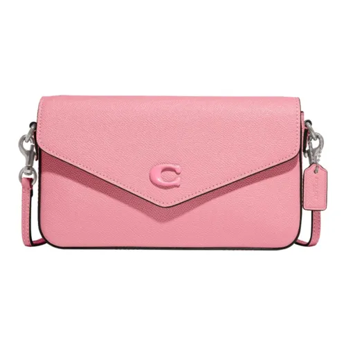 COACH Wyn Крестовая текстура Кожа Конверт Сумка через плечо Маленькая Женская Розовая