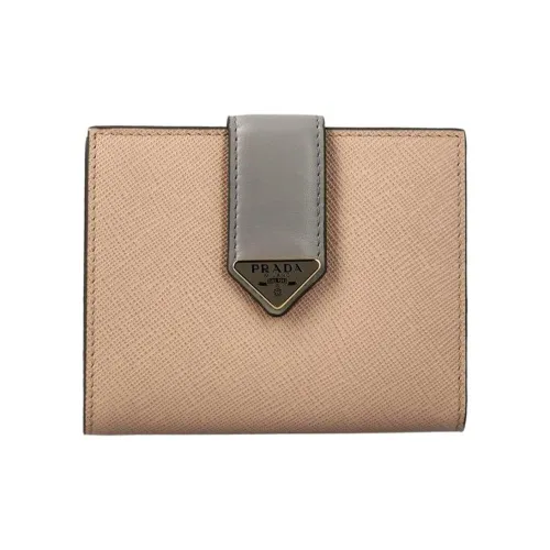 PRADA Saffiano Кожа Держатель для карт кошелек Маленький Женский Абрикос Серый