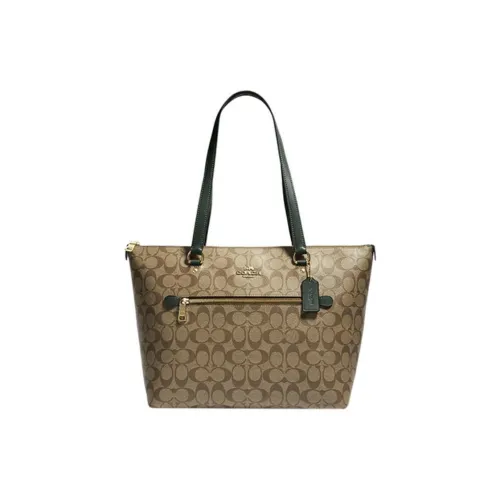 COACH Gallery Покрытый холст с кожаными вставками Тоут Сумка Сумка для покупок Сумка Сумка через плечо Женская Хаки