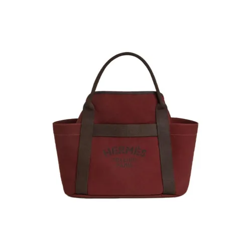 HERMES Холст Equestrian Сумка Тоут Сумка Сумка для покупок Путешественная Сумка Сумка Сумка через плечо Унисекс Коричневый и Красный