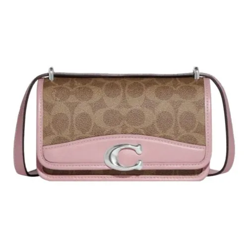 COACH Bandit Покрытый холст с люксовым стилем утонченная телячья кожа сумка через плечо маленькая женская коричневый и розовый