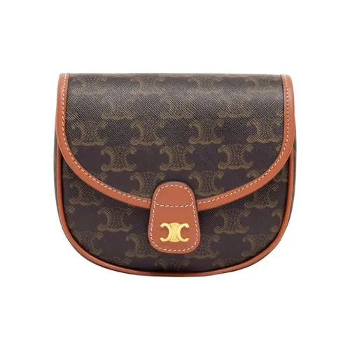 CELINE Besace Коровья кожа Обметка Сумка через плечо Мини Женская Рыжевато-коричневый