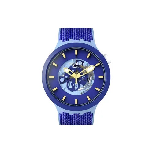 SWATCH Big Bold Collection Кварцевый механизм Унисекс Часы 47 мм Синий циферблат Пластиковый корпус Часы Силиконовый ремешок