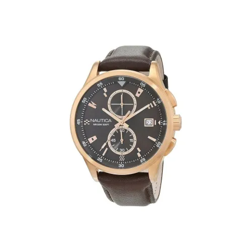 NAUTICA Наручные часы Кварцевый механизм Кожаный ремешок 44 мм Коричневый циферблат Мужские часы