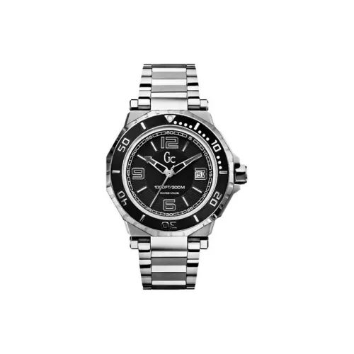 GUESS Мужские часы Кварцевый механизм Ремешок из нержавеющей стали Черный циферблат